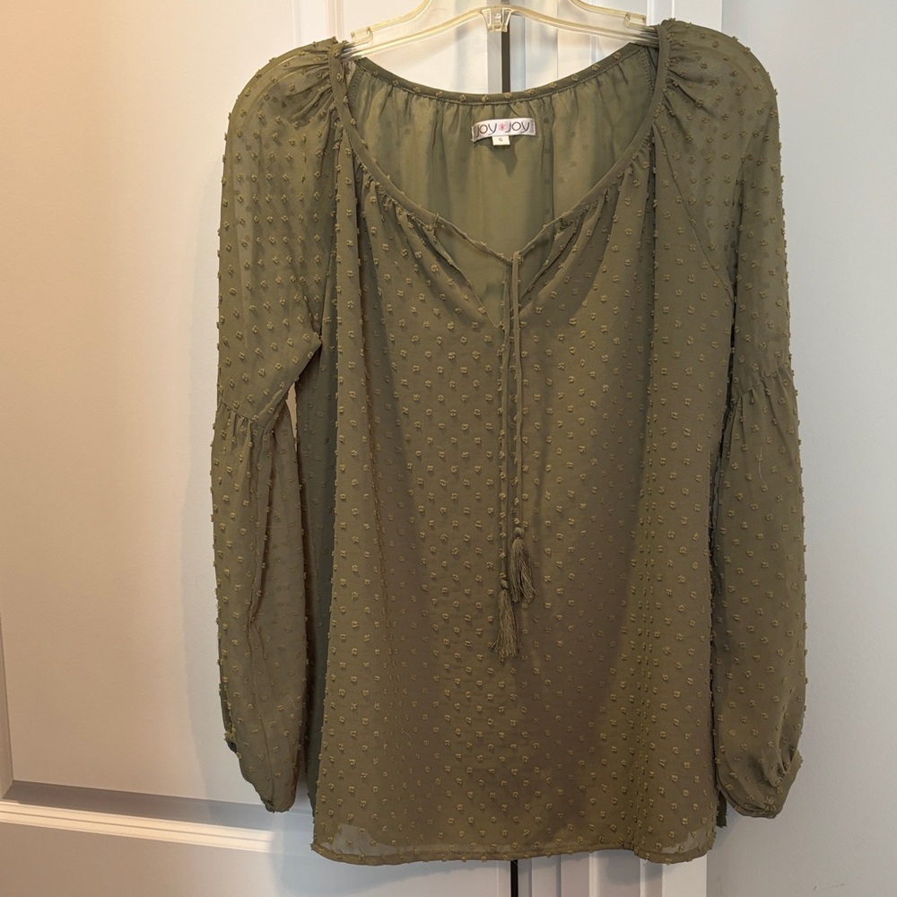Joy Joy Olive Green Textured Blouse